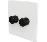 Samotech Flat Trailing Edge 2 Way Led Dimmer Switch Rotary Push On/off For Dimmable Led And Halogen Lights - White/black 2-Gang