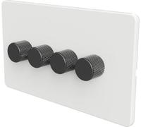 Samotech Flat Trailing Edge 2 Way Led Dimmer Switch Rotary Push On/off For Dimmable Led And Halogen Lights - White/grey 4-Gang