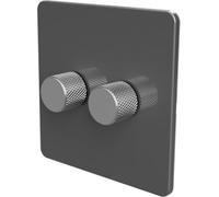 Samotech Flat Trailing Edge 2 Way Led Dimmer Switch Rotary Push On/off For Dimmable Led And Halogen Lights - Grey/silver 2-Gang