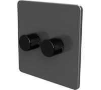 Samotech Flat Trailing Edge 2 Way Led Dimmer Switch Rotary Push On/off For Dimmable Led And Halogen Lights - Grey/black 2-Gang