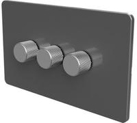 Samotech Flat Trailing Edge 2 Way Led Dimmer Switch Rotary Push On/off For Dimmable Led And Halogen Lights - Grey/silver 3-Gang