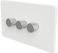 Samotech Flat Trailing Edge 2 Way Led Dimmer Switch Rotary Push On/off For Dimmable Led And Halogen Lights - White/silver 3-Gang