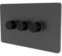 SAMOTECH Smart Matter Dimmer Switch Push On/Off-Rotary control for LED and Halogen Lights - Plastic Faceplate & Metallic Knob - Grey/Black 3-Gang