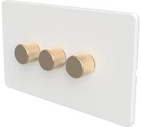 SAMOTECH WIFI Smart DIMMER UK No neutral wire required, compatible with Alexa, Google, Tuya, Smart Life - White/Antique Brass 3-Gang