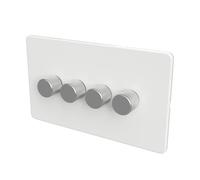SAMOTECH Zigbee Dimmer Switch (Plastic faceplate/Metal knob) - No neutral wire required, compatible with Home Assistant and many other Zigbee-based platforms - White/Silver 4-Gang Zigbee Dimmer