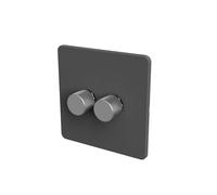 SAMOTECH Zigbee Dimmer Switch (Plastic faceplate/Metal knob) - No neutral wire required, compatible with Home Assistant and many other Zigbee-based platforms - Grey/Silver 2-Gang Zigbee Dimmer