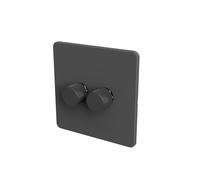 SAMOTECH Zigbee Dimmer Switch (Plastic faceplate/Metal knob) - No neutral wire required, compatible with Home Assistant and many other Zigbee-based platforms - Grey/Grey 2-Gang Zigbee Dimmer