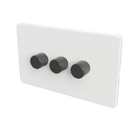 SAMOTECH Zigbee Dimmer Switch (Plastic faceplate/Metal knob) - No neutral wire required, compatible with Home Assistant and many other Zigbee-based platforms - White/Grey 3-Gang Zigbee Dimmer