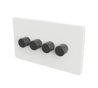 SAMOTECH Zigbee Dimmer Switch (Plastic faceplate/Metal knob) - No neutral wire required, compatible with Home Assistant and many other Zigbee-based platforms - White/Grey 4-Gang Zigbee Dimmer