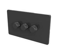 SAMOTECH Zigbee Dimmer Switch (Plastic faceplate/Metal knob) - No neutral wire required, compatible with Home Assistant and many other Zigbee-based platforms - Grey/Grey 3-Gang Zigbee Dimmer