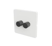 SAMOTECH Zigbee Dimmer Switch (Plastic faceplate/Metal knob) - No neutral wire required, compatible with Home Assistant and many other Zigbee-based platforms - White/Grey 2-Gang Zigbee Dimmer