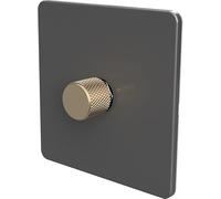 SAMOTECH Zigbee Dimmer Switch (Plastic faceplate/Metal knob) - No neutral wire required, compatible with Home Assistant and many other Zigbee-based platforms - Grey/Antique Brass 1-Gang Zigbee Dimmer