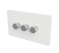 SAMOTECH Zigbee Dimmer Switch (Plastic faceplate/Metal knob) - No neutral wire required, compatible with Home Assistant and many other Zigbee-based platforms - White/Silver 3-Gang Zigbee Dimmer