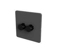 SAMOTECH Zigbee Dimmer Switch (Plastic faceplate/Metal knob) - No neutral wire required, compatible with Home Assistant and many other Zigbee-based platforms - Grey/Black 2-Gang Zigbee Dimmer