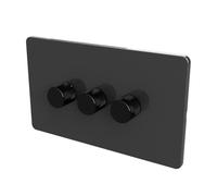 SAMOTECH Zigbee Dimmer Switch (Plastic faceplate/Metal knob) - No neutral wire required, compatible with Home Assistant and many other Zigbee-based platforms - Grey/Black 3-Gang Zigbee Dimmer