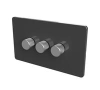 SAMOTECH Zigbee Dimmer Switch (Plastic faceplate/Metal knob) - No neutral wire required, compatible with Home Assistant and many other Zigbee-based platforms - Grey/Silver 3-Gang Zigbee Dimmer