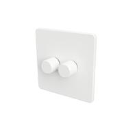 SAMOTECH Zigbee Dimmer Switch (Plastic faceplate/Metal knob) - No neutral wire required, compatible with Home Assistant and many other Zigbee-based platforms - White/White 2-Gang Zigbee Dimmer