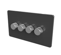 SAMOTECH Zigbee Dimmer Switch (Plastic faceplate/Metal knob) - No neutral wire required, compatible with Home Assistant and many other Zigbee-based platforms - Grey/Silver 4-Gang Zigbee Dimmer