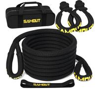 SAMOUT Kinetic Recovery Rope 1in x 20ft Tow Rope 48,000lbs MBS with 2 x 1/2 in x 22 in (48,300lbs MBS) Synthetic Soft Shackles, for Jeep, SUV, UTV, ATV, Truck, Car,Tractor (1in x 20ft, Black)