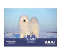 Samoyed 1000Pc Jigsaw Puzzles for Adults & Kids White Samoyed Stands on Snow Under A Light Blue Sky Fun Family Activity | Home Decoration 70x50cm/1000pcs