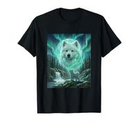 Samoyed Aurora Borealis Northern Lights Dog Moon Forest T-Shirt