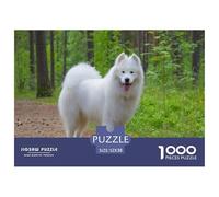 Samoyed Challenging Adult Jigsaws: White Samoyed Stands on A Forest Path Tongue Out Educational Games Suitable for Decompression & Wall Decor 52x38cm/1000pcs