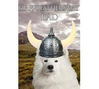 Samoyed Dog hs260 Viking Warrior Fun Cute Happy Father's Day Card A5 Personalised Greetings Cards Posted by US Gifts for All 2016 from Derbyshire UK
