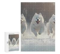 Samoyed Dogs Running Vertical Wooden Jigsaw Puzzles for Adults Challenge Intelligent Puzzle Letter on Back Picture Home Decor