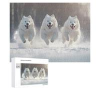 Samoyed Dogs Running Wooden Jigsaw Puzzles for Adults Challenge Intelligent Puzzle Letter on Back Picture Home Decor