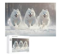Samoyed Dogs Running Wooden Jigsaw Puzzles for Adults Challenge Intelligent Puzzle Letter on Back Picture Home Decor
