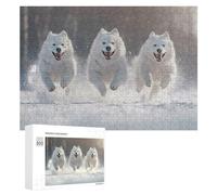 Samoyed Dogs Running Wooden Jigsaw Puzzles for Adults Challenge Intelligent Puzzle Letter on Back Picture Home Decor