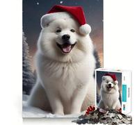 Samoyed Dogs Santa Jigsaw Puzzle for Teenagers 1000 Pieces Boost Recall Tension Relief Tight Edge Fine Art Piece (38x52cm)