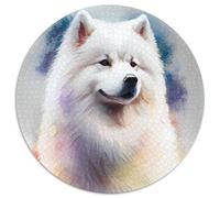 Samoyed Drawn Jigsaw Puzzles for Adults 1000 Piece Round Jigsaws 1000 Pieces for Adults Brain Teaser Game for Teenagers, Perfect 67.5x67.5cm