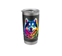 Samoyed Face Colorful Smiling Sammy Dog Lover Black Stainless Steel Insulated Tumbler