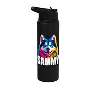 Samoyed Face Colorful Smiling Sammy Dog Lover Cute Black Stainless Steel Insulated Water Bottle