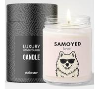 Samoyed Gifts - Luxury Soy Wax Candle - Vanilla, Jasmine, Sugared Almond - Dogs in Shades - Makester