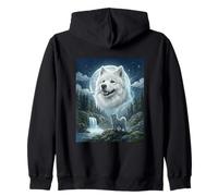 Samoyed Howling to The Moon Meme Funny Dog Lover Zip Hoodie