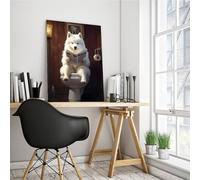 Samoyed On Toilet Poster Dog Poster Samoyed Bathroom Print Dog Toilet Wall Art For Room Office Decor Aesthetic