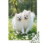 Samoyed Pair Daisy 1000 Pc Dust-Free Paper Pet Portrait Puzzle Game for Senior Citizens Decompression For Framing 52x38cm/1000pcs