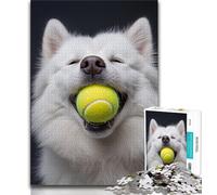 Samoyed Playing Tennis 1000 Piece Jigsaw Puzzles for Adults & Teens,Help The Brain Exercise Addictive Toys to Cultivate Patience A Work of Art (38x26cm)