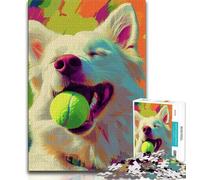 Samoyed Playing Tennis JigsawPuzzle 1000 Pieces for Teenagers,Educational Games Home Decoration Deal As Gifts for The Whole Family (38x26cm)
