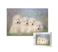 Samoyed Puppies White Dogs Family Small Samoyed,1000 Pieces Wooden Jigsaw Family Game Jigsaw Puzzles for Adults Teens Home Decor