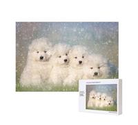 Samoyed Puppies White Dogs Family Small Samoyed,300 Pieces Wooden Jigsaw Family Game Jigsaw Puzzles for Adults Teens Home Decor