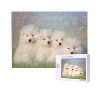 Samoyed Puppies White Dogs Family Small Samoyed,500 Pieces Wooden Jigsaw Family Game Jigsaw Puzzles for Adults Teens Home Decor