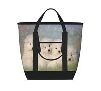 Samoyed Puppies White Dogs Family Small Samoyed,Lunch Bags Large Capacity Insulated Tote Bag For Women Men Work Picnic Travel