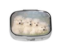 Samoyed Puppies White Dogs Family Small Samoyed,Meta Pill Box 2 Compartment Medicine Case,Portable Organizer,Rectangle Meta Portable Organizer Pill Box 57 Compartment Medicine Case