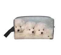 Samoyed Puppies White Dogs Family Small SamoyedLarge Capacity Cosmetic Organizer，Travel Makeup Bag for Women
