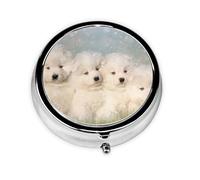 Samoyed Puppies White Dogs Family Small SamoyedMeta Pill Box 3 Compartment Medicine Case,Portable Organizer