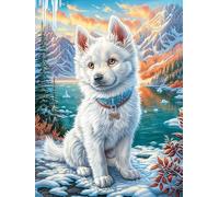 Samoyed Puppy in A Snowy Mountain 300 Pieces Classic Jigsaw Puzzle Fairy Tale Scenery Cartoon Puzzle for Adults Concentration Training Wall Art Mental Exercise Halloween Premium Cardboard 300 PCS