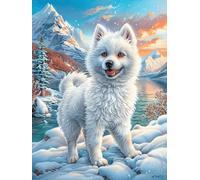 Samoyed Puppy in The Snow 300 Piece Jigsaw Puzzle for All Ages Wildlife Pet Jigsaw Neighborhood Get Together Family Game Whimsical Design for Any Event 300 PCS